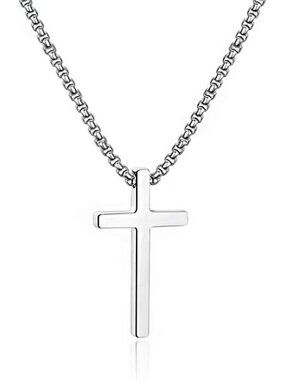 Men's Fashion Jewelry Stainless Steel Cross Necklace Silver Pendant Chain Gift